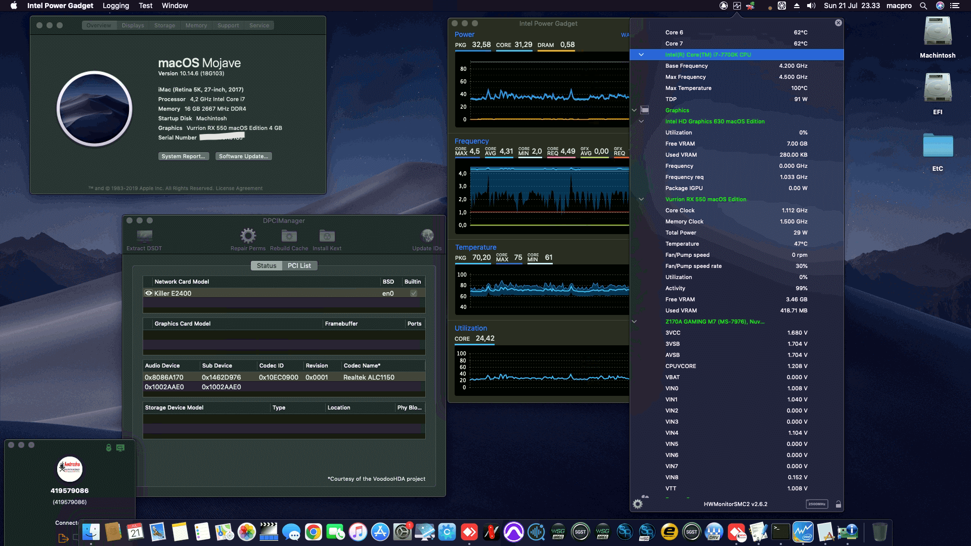 Success Hackintosh macOS Mojave 10.14.6 Build 18G103 in MSI Z170A GAMING M7 + Intel Core i7 7700K + Vurrion RX 550